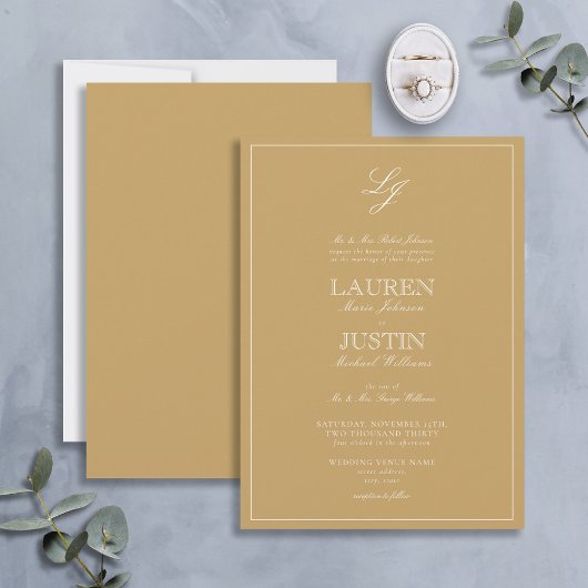 Invitation Script de calligraphie or classique Monogramme Mar