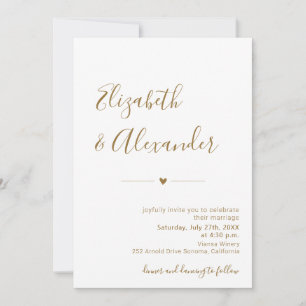 Invitation Script de calligraphie or moderne Mariage de coeur