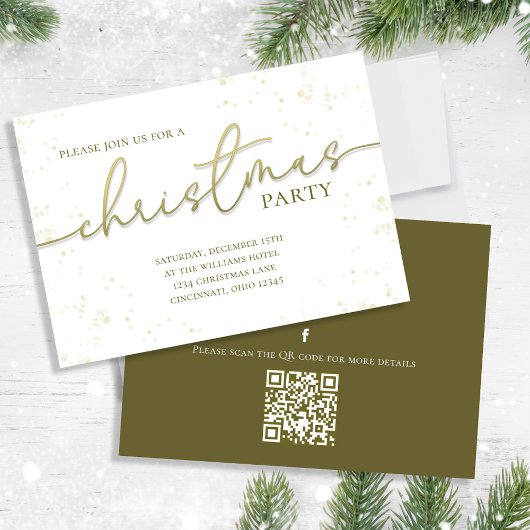 Invitation Script de calligraphie or Noël Code QR simple