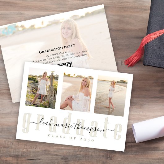 Invitation Script de calligraphie pour diplômés d'or Code QR 