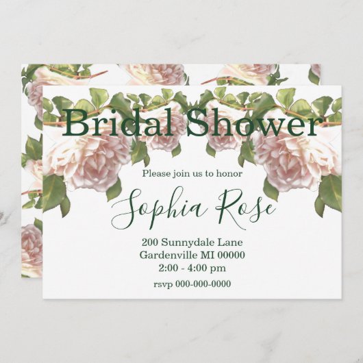 Invitation Script de calligraphie Rose de Blushing Ivory Peac (Devant / Derrière)