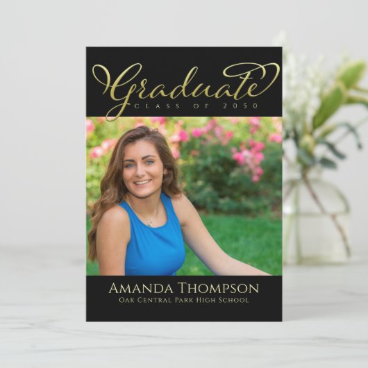 Invitation Script de calligraphie simple en or noir (Debout devant)