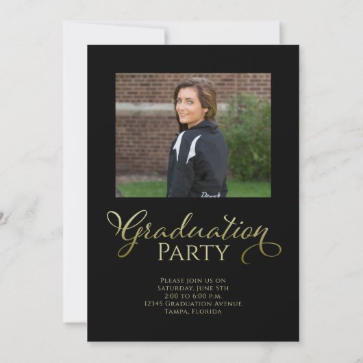 Invitation Script de calligraphie simple en or noir (Dos)