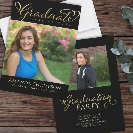 Invitation Script de calligraphie simple en or noir