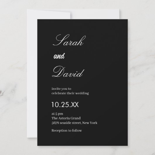 Invitation Script de calligraphie simple mariage noir et blan (Devant)
