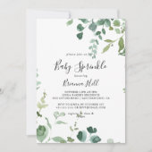 Invitation Script de calligraphie Vert Foliage Bébé Parsemer (Devant)