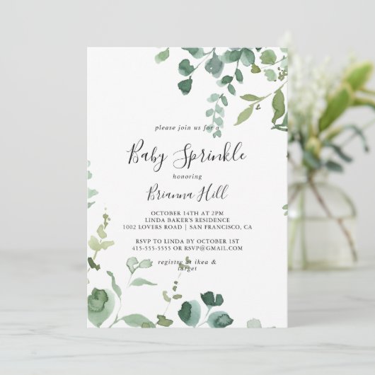 Invitation Script de calligraphie Vert Foliage Bébé Parsemer (Debout devant)