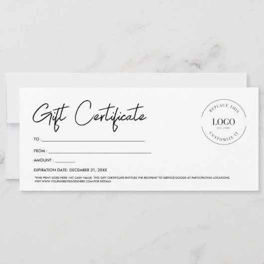 Invitation Script de Certificat Cadeau à Logo Personnalisé Pr (Devant)