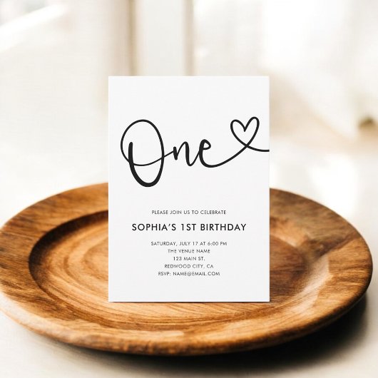 Invitation Script de Coeur Photo 1er anniversaire