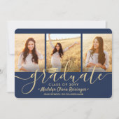 Invitation Script de collage photo 3 Navy or Graduation Party (Devant)