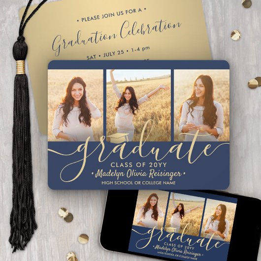 Invitation Script de collage photo 3 Navy or Graduation Party