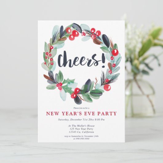 Invitation Script de couronne d'aquarelle moderne veille de l (Debout devant)