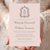 Invitation Script de couronne de monogramme rose pâle classiq