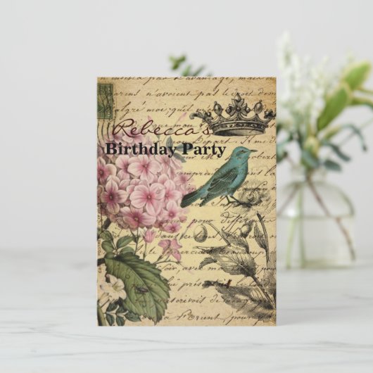 Invitation script de couronne hydrangea bird franco botanique (Debout devant)