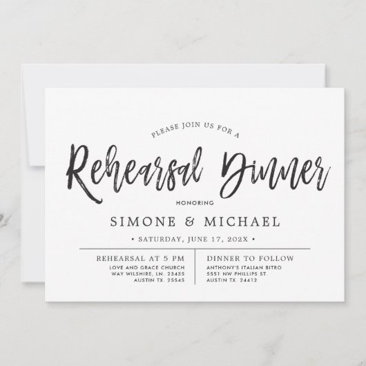 Invitation Script de danse noir | Dîner de répétition blanc (Devant)