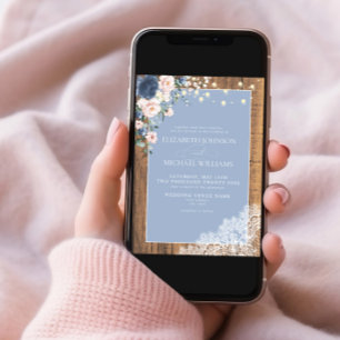 Invitation Script de dentelle en bois rustique bleu foncé