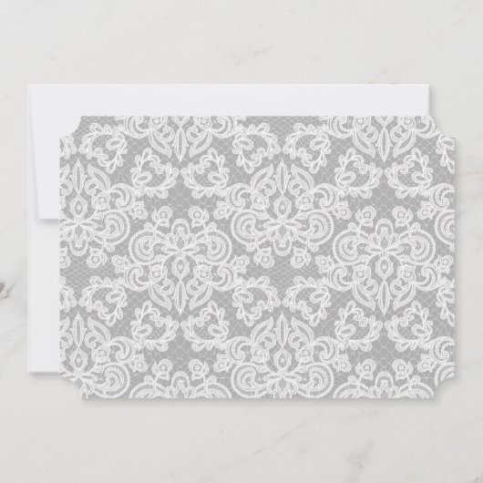 Invitation Script de dentelle gris et blanc sophistiqué (Dos)