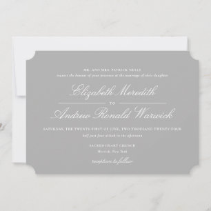 Invitation Script de dentelle gris et blanc sophistiqué