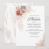 Invitation Script de douche de mariée Herbe de Pampas Brun (Devant / Derrière)