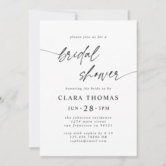 Invitation Script de Fête des mariées blanc noir simple (Devant)