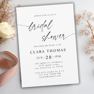 Invitation Script de Fête des mariées blanc noir simple