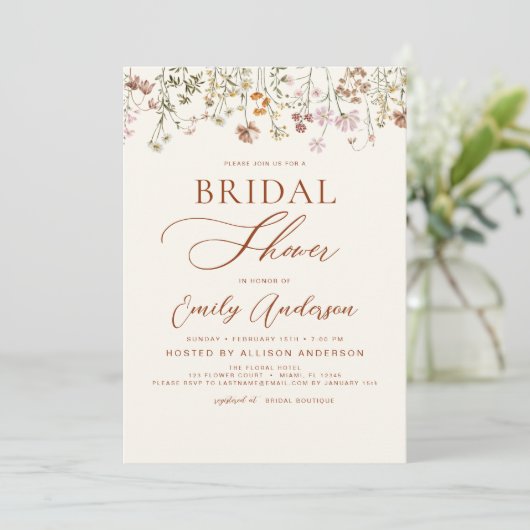 Invitation Script de Fête des mariées de Fleur sauvage Boho T (Debout devant)