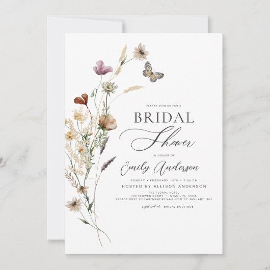 Invitation Script de Fête des mariées Fleur sauvage Boho (Devant)