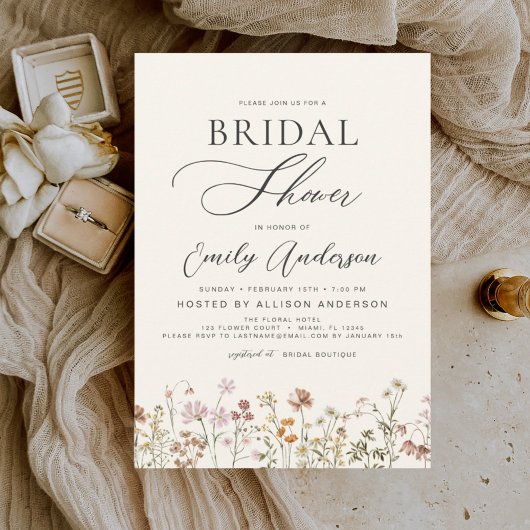 Invitation Script de Fête des mariées Fleur sauvage Boho