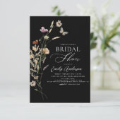 Invitation Script de Fête des mariées Fleur sauvage Boho noir (Debout devant)