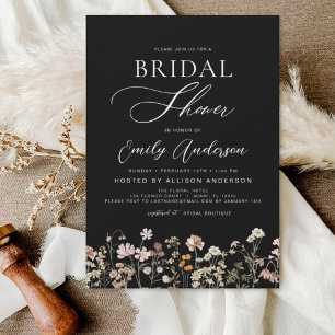 Invitation Script de Fête des mariées Fleur sauvage Boho noir
