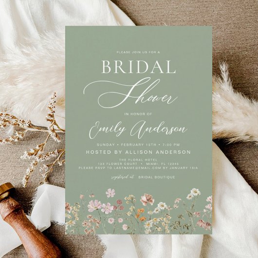 Invitation Script de Fête des mariées Fleur sauvage Sage Gree