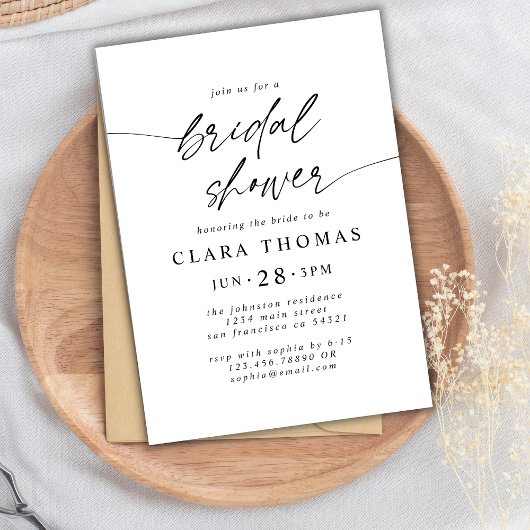 Invitation Script de Fête des mariées minimal simple | Blanc 