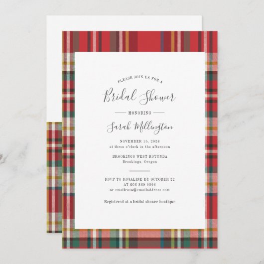 Invitation Script de Fête des mariées moderne rustique plaid (Devant / Derrière)