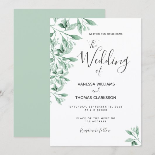 Invitation Script de feuillage végétal mariage (Devant / Derrière)