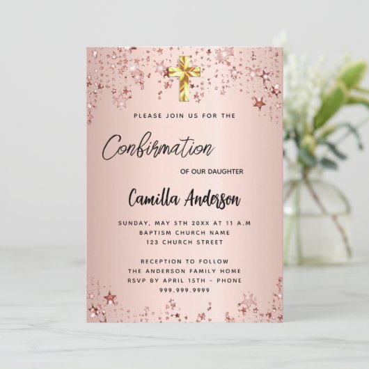 Invitation Script de fille étoile rose de confirmation (Debout devant)