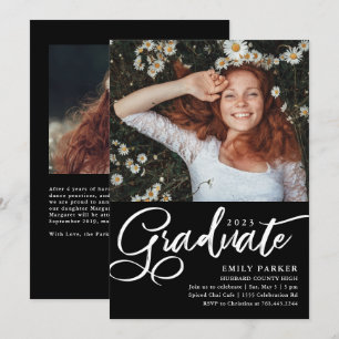 Invitation Script de fin d'études noir blanc - photo de la fê