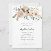 Invitation Script de fleurs d'aquarelle neutres | FÊTE DES MA (Devant)
