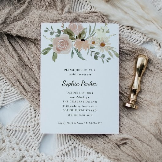 Invitation Script de fleurs d'aquarelle neutres | FÊTE DES MA