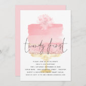 Invitation Script de gâteau rose moderne 21e anniversaire (Devant / Derrière)