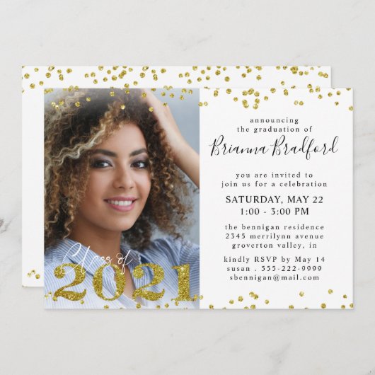 Invitation Script de graduation 2021 Gold Parties scintillant (Devant / Derrière)