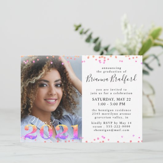 Invitation Script de graduation Parties scintillant multicolo (Debout devant)