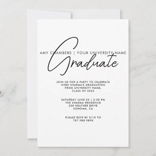 Invitation Script de graduation photo moderne (Dos)