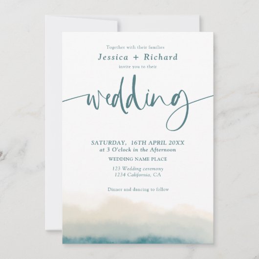 Invitation Script de mariage d'été doux et turquoise (Devant)