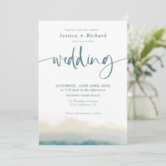 Invitation Script de mariage d'été doux et turquoise (Debout devant)