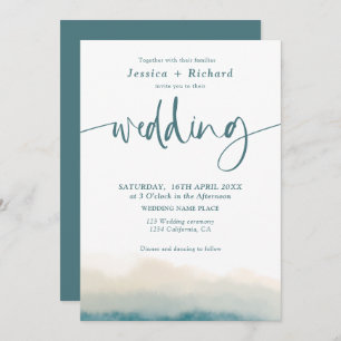 Invitation Script de mariage d'été doux et turquoise