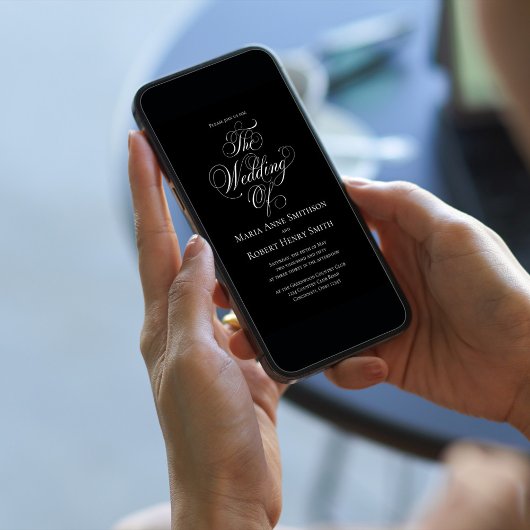 Invitation Script de mariage élégant noir et blanc