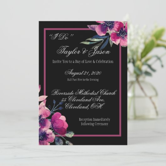 Invitation Script de Mariage romantique noir et rose (Debout devant)