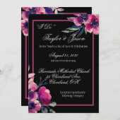 Invitation Script de Mariage romantique noir et rose (Devant / Derrière)