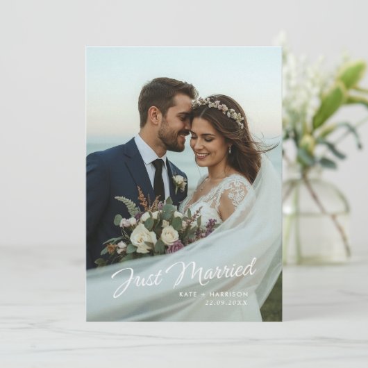 Invitation Script de mariage tout juste célébré Annonce de ph (Debout devant)