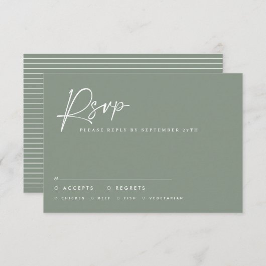 Invitation Script de mariage vert sauge moderne réponse rsvp (Devant / Derrière)